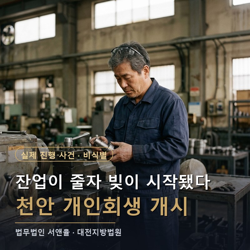 개인회생 변제금, 잔업이 줄어 소득이 깎였다면｜천안 50대 생산직 개시결정 사례 — 이해를 돕기 위한 연출 이미지